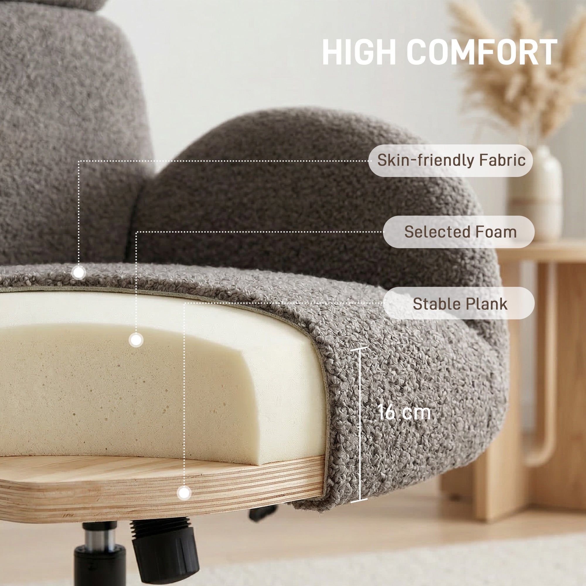Swivel Armchair and Footstool Set, Height Adjustable Accent Chair with Adjustable Headrest, Rocking Function, Grey