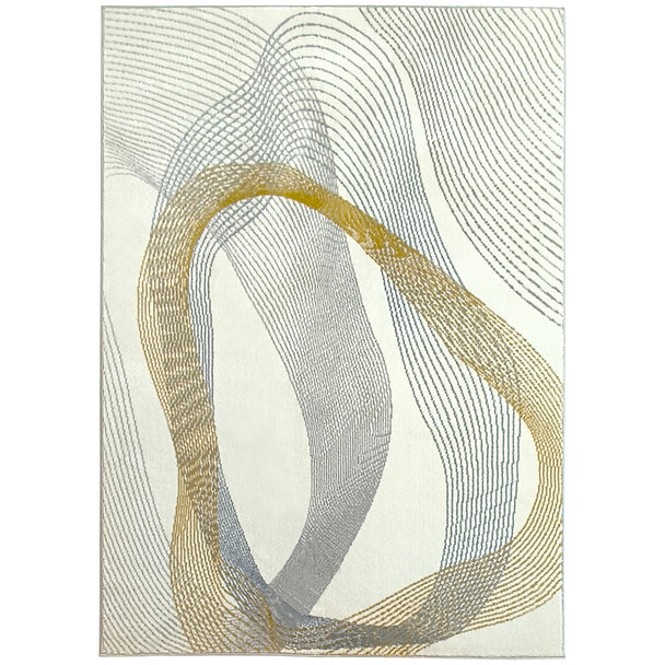 Cream white machine washable area rug with flowing wave pattern, 230 x 160 cm