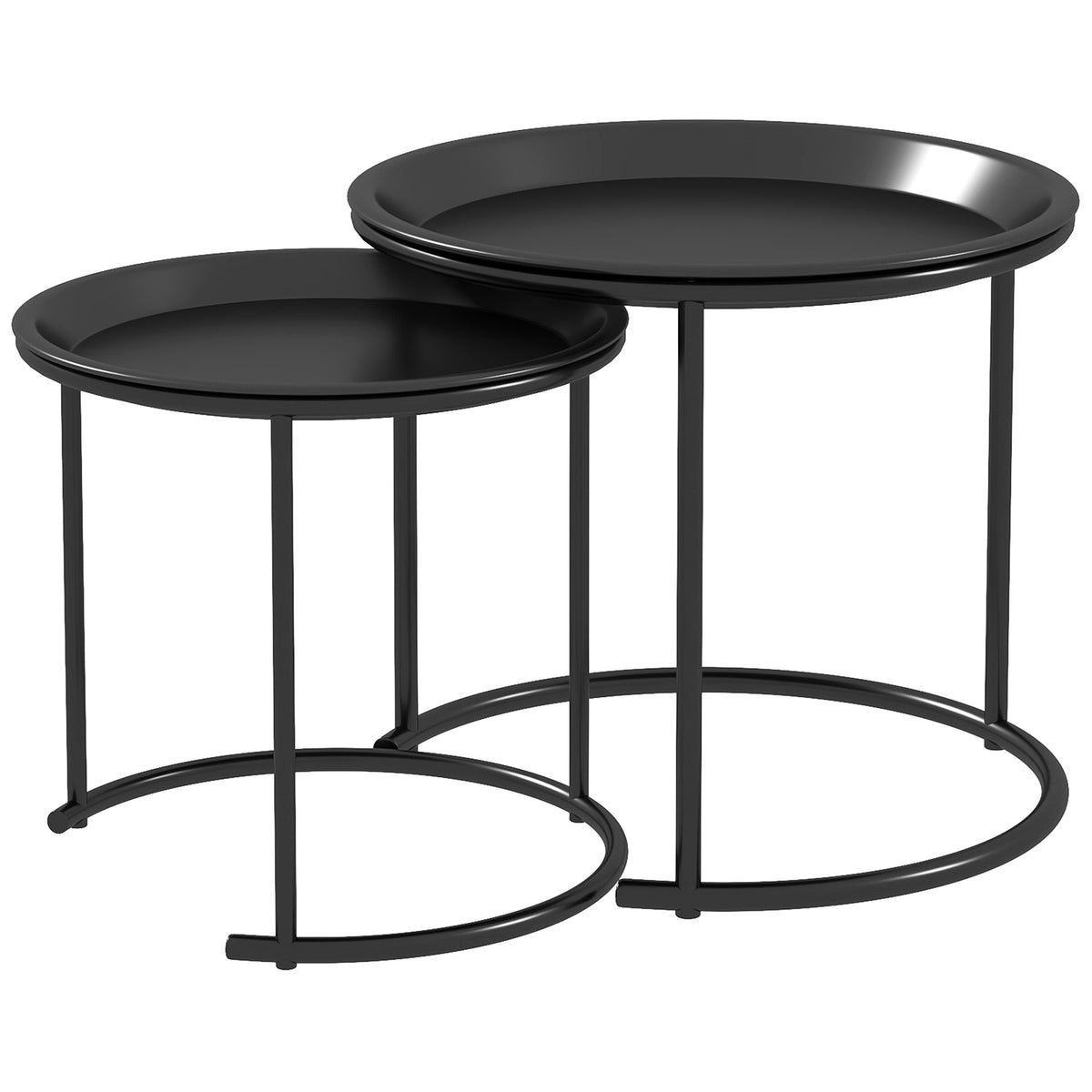 Set of 2 Round Nesting Tables with Removable Tray Tops – Black