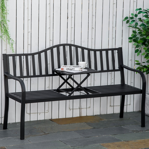 Outsunny Metal Outdoor Bench with Liftable Middle Table, Patio Loveseat, Garden Bench for Garden, Porch, Seats 2–3 – view 2