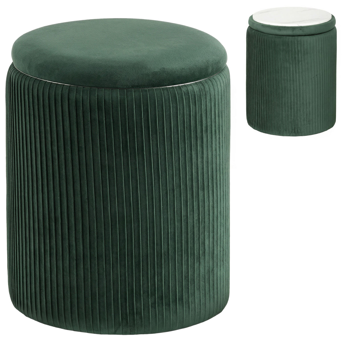 39.2L Velvet Storage Ottoman with Reversible Tray Lid – Dark Green