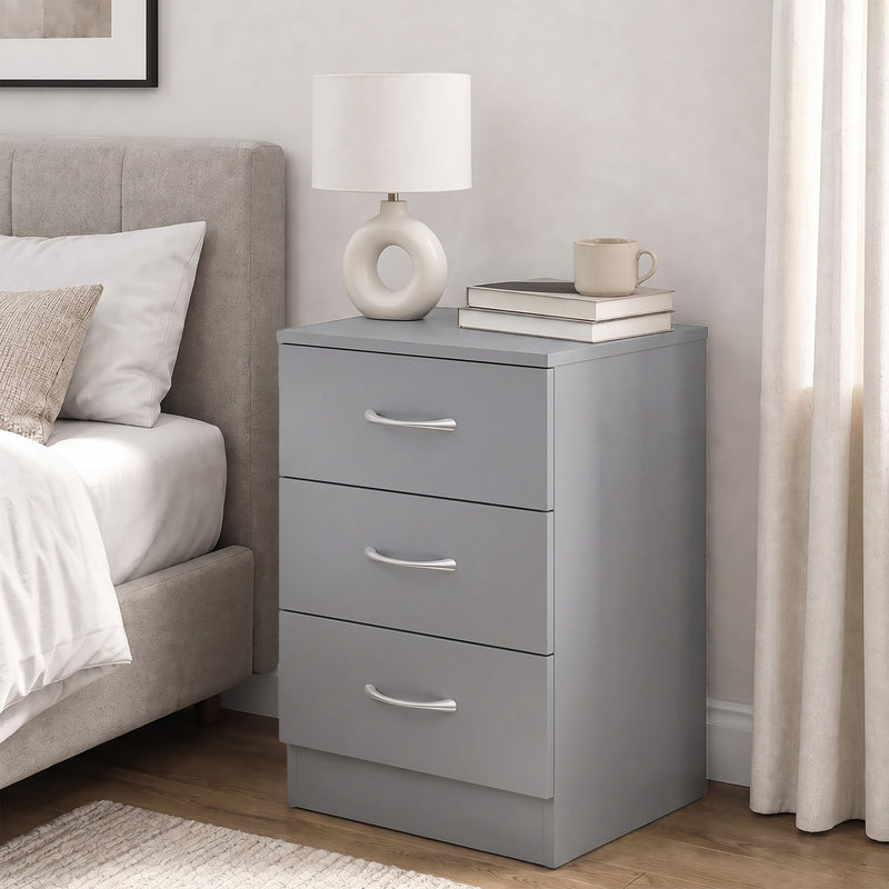HOMCOM Three-Drawer Simple Bedside Table - Grey – view 2