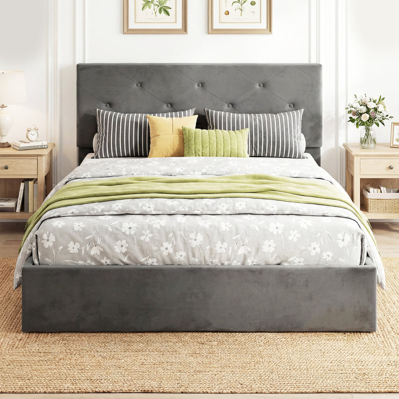 Dark grey tufted king ottoman bed – image 2