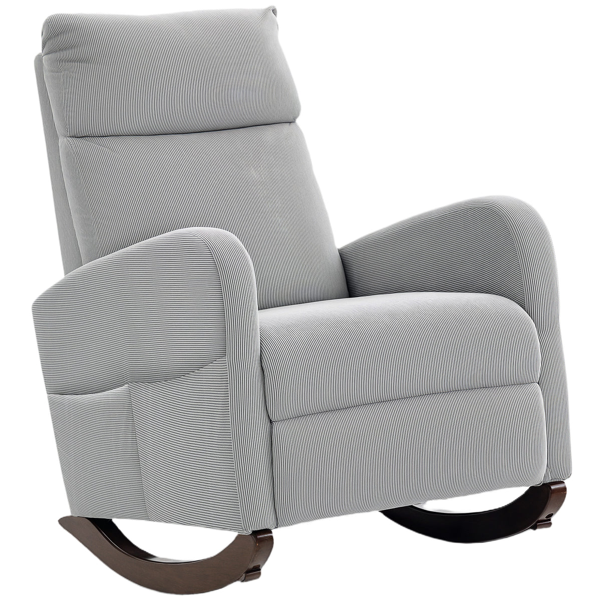 Corduroy Rocking Armchair with Side Pockets – Grey