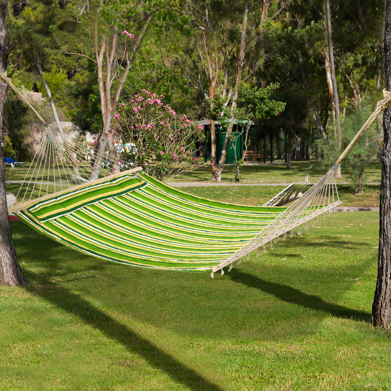 Outsunny Double Cotton Hammock Camping Swing Outdoor Garden Beach Stripe Hanging Bed with Pillow, 188 x 140 cm, 180 KG – view 7