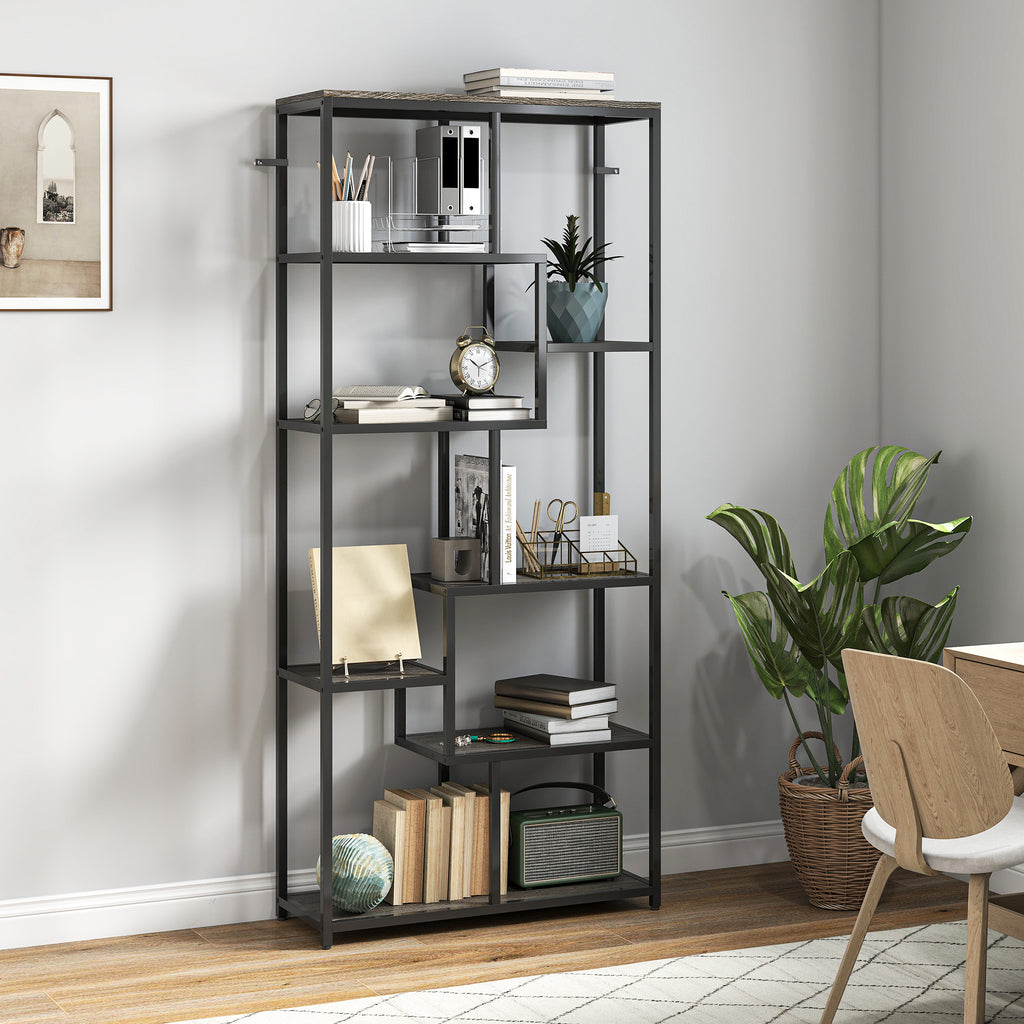Seven-Tier Geometric Bookcase - Grey/Black