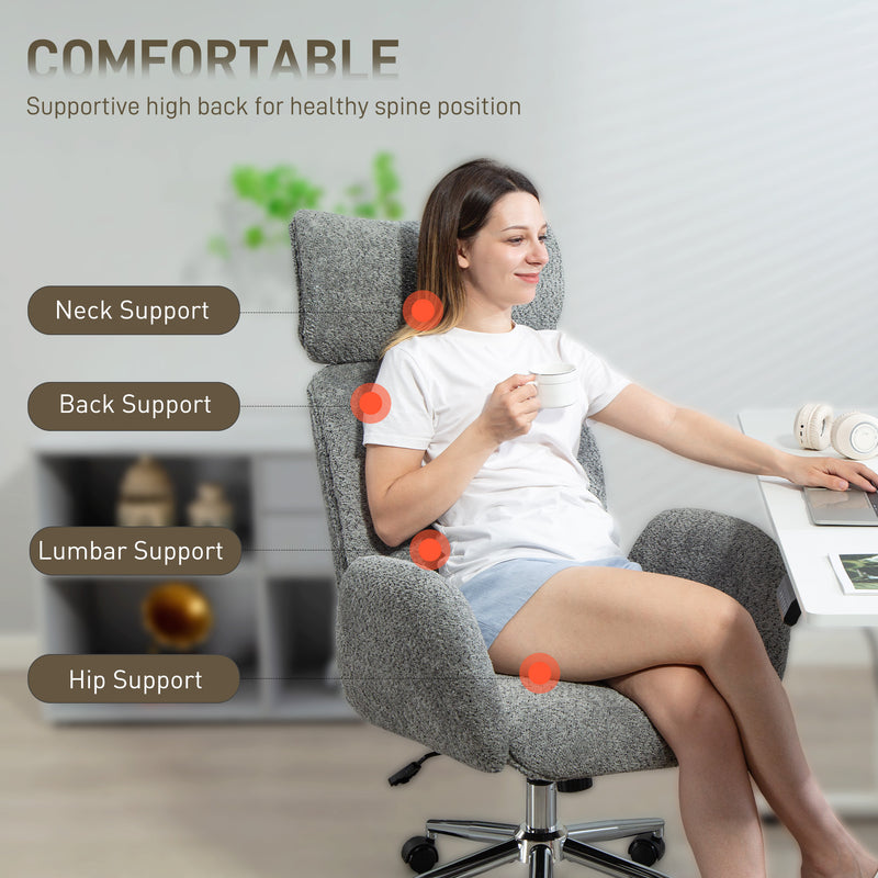 HOMCOM Office Chair with Adjustable Headrest, Spring Pack, Curved Line, Boucle Fabric - Charcoal Grey – view 4