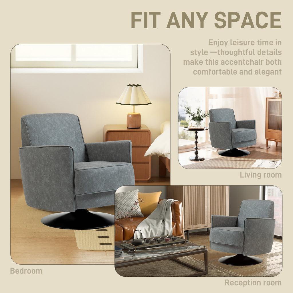 Upholstered Swivel Accent Chair with Thick Padding, Grey