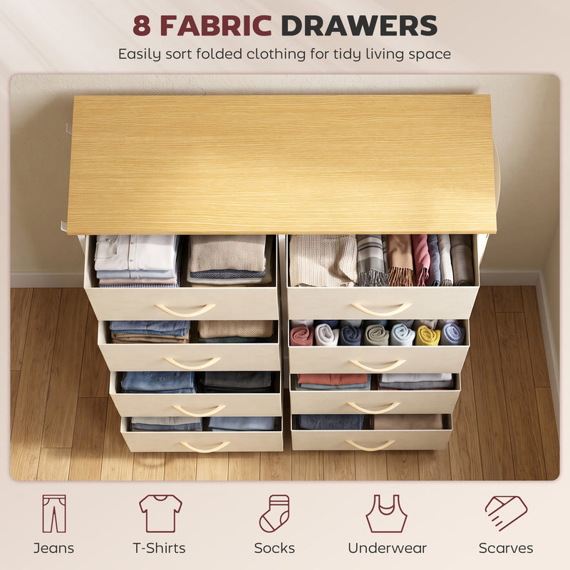 HOMCOM Chest of Drawers, Dresser with 8 Fabric Drawers, Tall Storage Unit with 4 Pockets and 2 Hooks Steel Frame, Beige – view 4