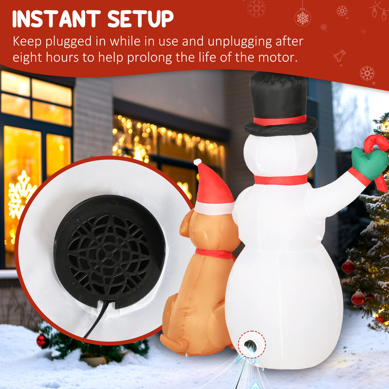 6ft Snowman and Dog Christmas Inflatable in a festive outdoor setting