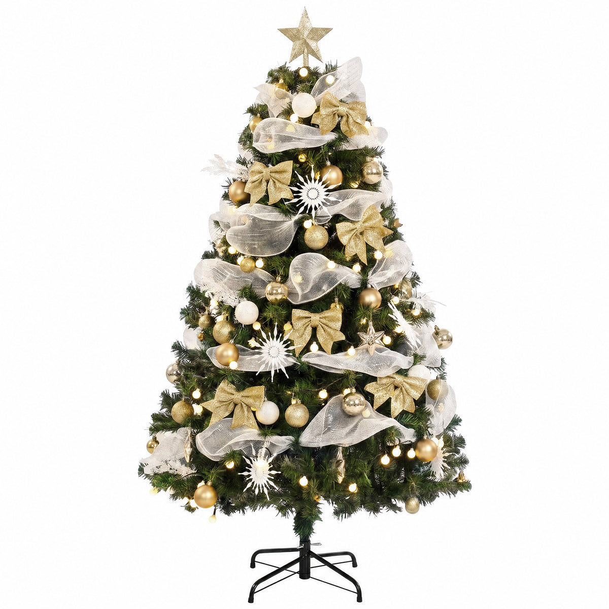 5ft pre-lit Christmas tree decorated with gold baubles, ribbons and bows