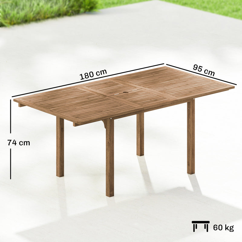 Extending acacia wood garden table with parasol hole – image 3