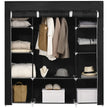 Black 150 cm fabric wardrobe with central hanging rail, ten shelves and three roll-up doors