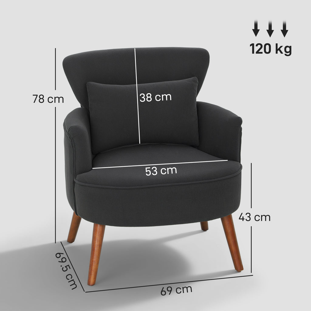 Corduroy Retro Accent Chair - Black