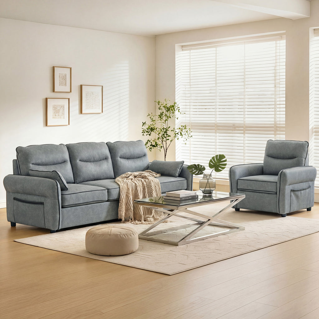 Accent Chair, Faux Leather Armchair - Grey