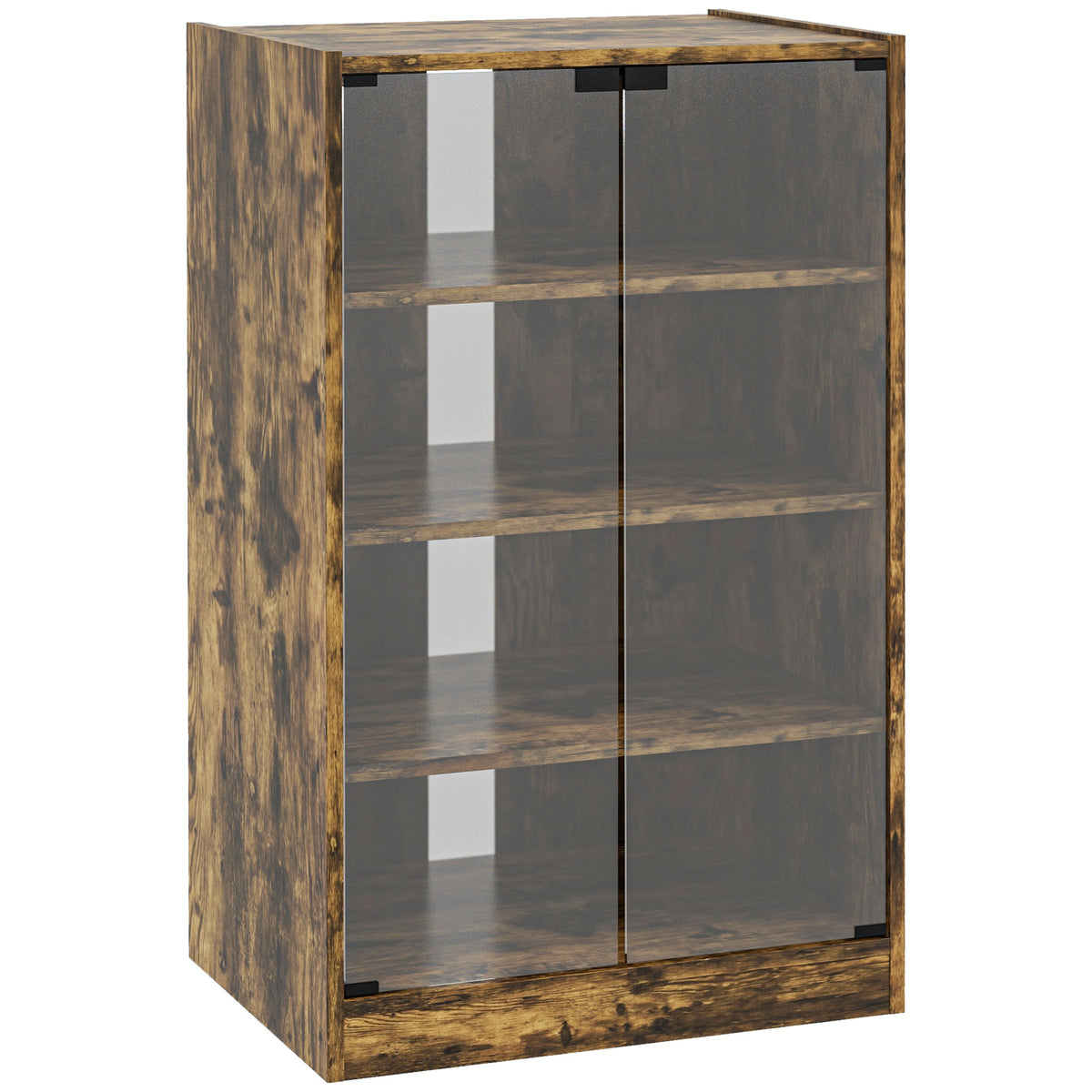 4-Tier Hi-Fi & Record Player Stand with Glass Doors – Rustic Brown