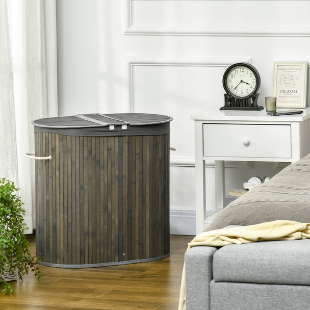 Two-section bamboo laundry basket – image 2