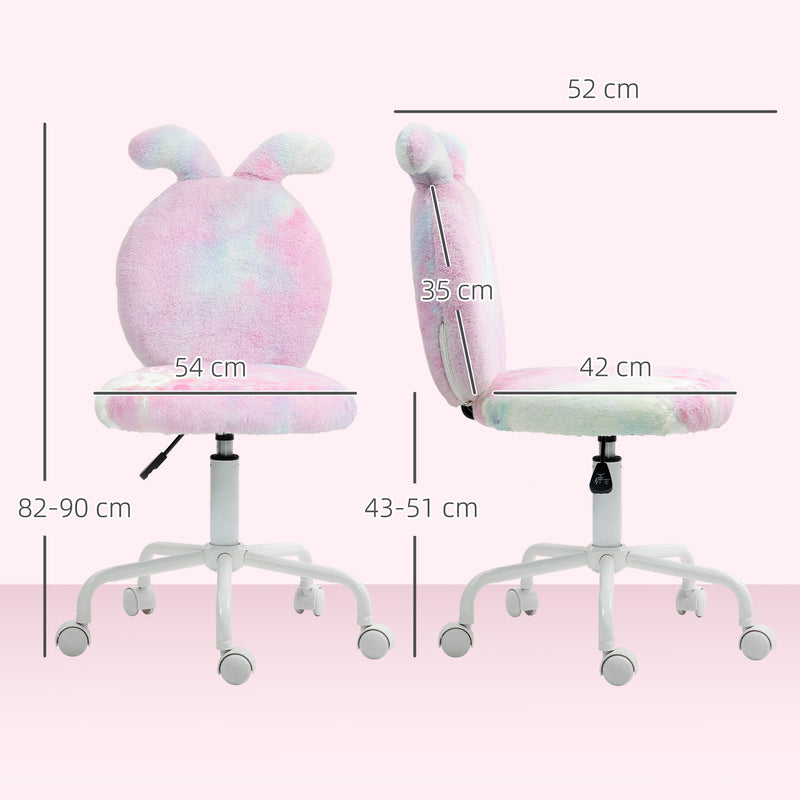 HOMCOM Fuzzy Office Chair with Bunny Ears, Faux Fur Swivel Desk Chair, Armless Makeup Vanity Chair with Adjustable – view 3