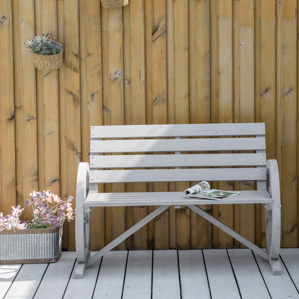 Grey wagon wheel arm bench – image 2