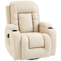 PU Leather Recliner Chair, Recliner Armchair with Extended Footrest, Cup Holders and Side Pockets, Cream