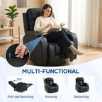 PU Leather Recliner Chair, Recliner Armchair with Extended Footrest, Cup Holders and Side Pockets, Black