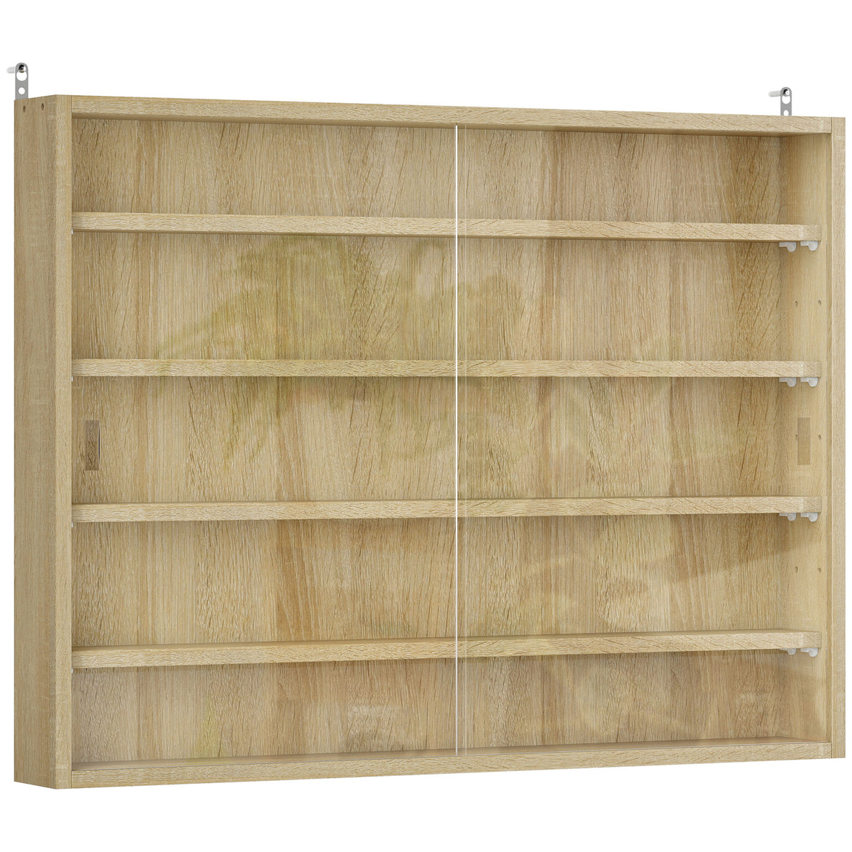 5-Tier Wall Display Cabinet with Sliding Glass Doors – Oak