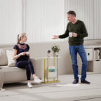 Narrow Side Table, End Table with Magazine Holder, Nightstand for Small Spaces, Living Room, Bedroom, White Marble Grain