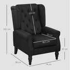Wingback Accent Chair, Faux Linen Armchair with Thick Spring Cushion, High Back, Solid Wood Legs, Retro Button Tufted Reading Chair for Living Room, Bedroom, Black