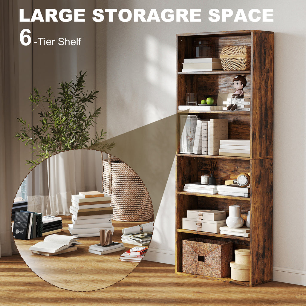 Six Shelf Bookcase - Rustic Brown