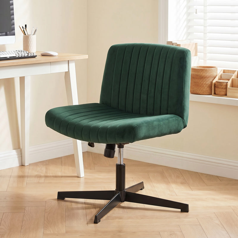HOMCOM Flannel Criss Cross Legged Desk Chair, Armless Office Chair No Wheels, Green – view 2