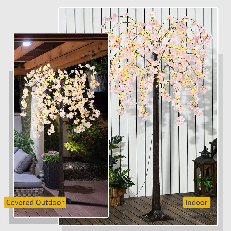 Artificial Pink Blossom Tree shown indoors and in a covered outdoor area