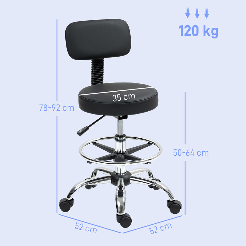 HOMCOM Drafting Chair, Office Chair with Backrest and Adjustable Footrest, Height Adjustable Stool, Leather Padded – view 3