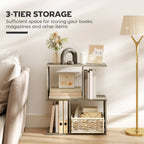 Side Table, Narrow End Table with Storage Shelves, S-Shaped, 3-Tier, 50W x 19.5D x 58H cm, Grey