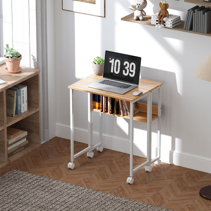 HOMCOM 63 cm Drop Leaf Writing Work Desk - Natural Wood Finish – view 2