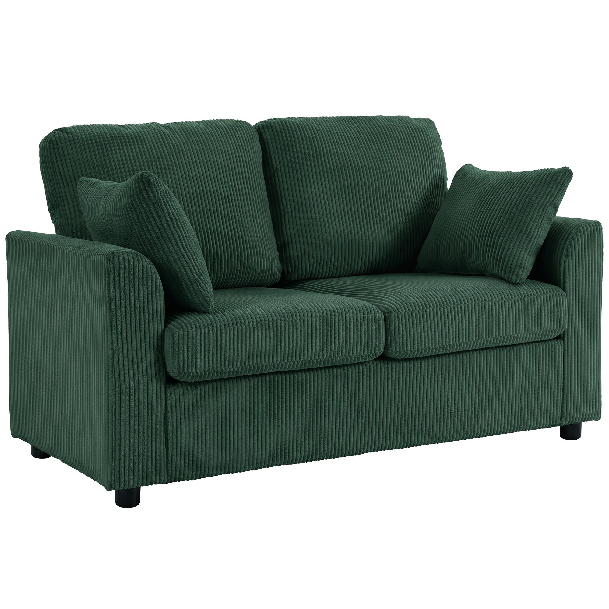 2 Seater Sofa, Corduroy Small Couch with Spring Cushion, Wide and Deep Seat, Dark Green