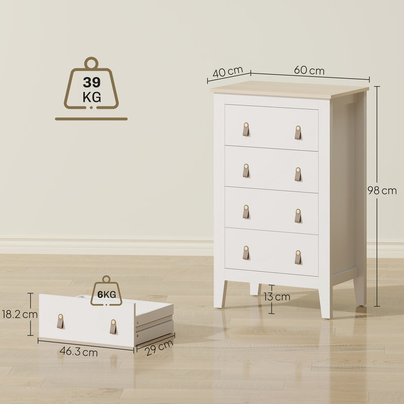 White 4-drawer chest with leather handles – image 3