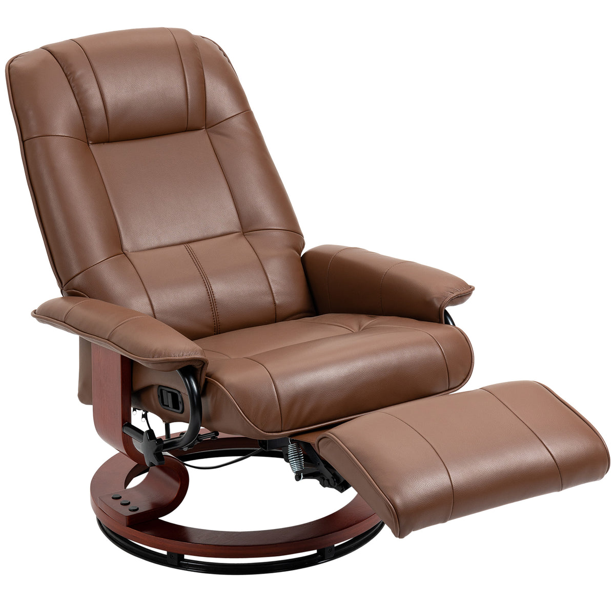 145° Swivel Faux Leather Recliner with Footrest – Brown