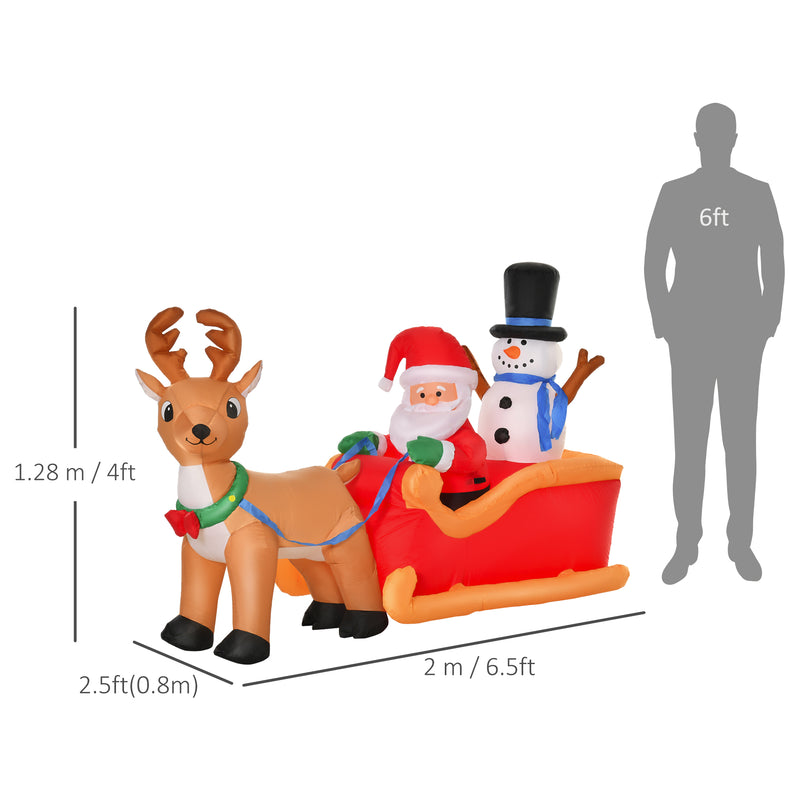 Size diagram of the 6.5ft Santa sleigh and reindeer Christmas inflatable