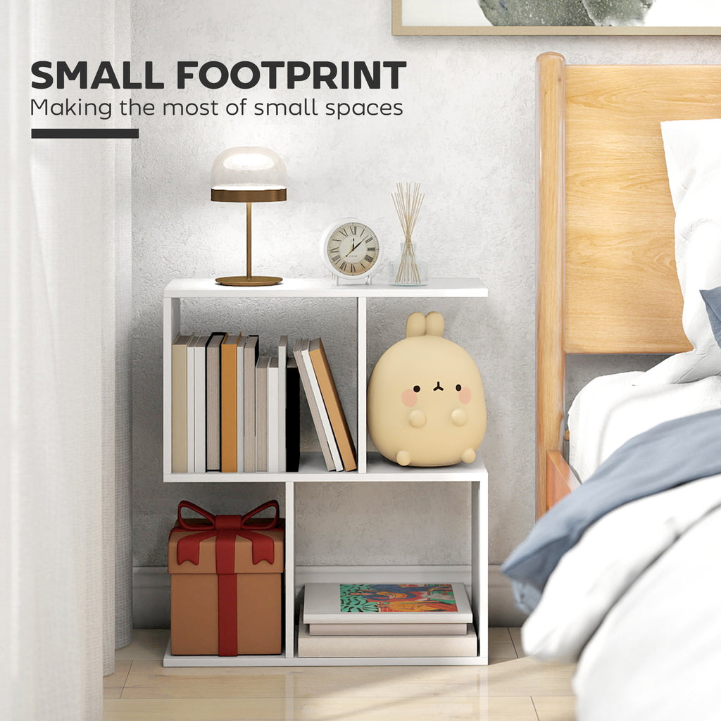 Side Table, Narrow End Table with Storage Shelves, S-Shaped, 3-Tier, 50W x 19.5D x 58H cm, White