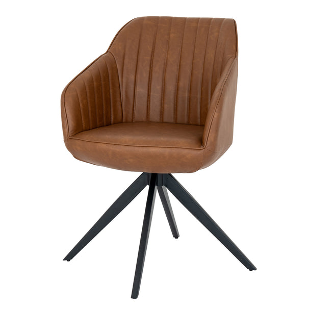 Uppsala tan dining chair with black metal legs, three-quarter view
