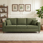 3 Seater Sofa with Wide Seat, Corduroy Fabric Couch with Deep Seat, Spring Cushion, Green