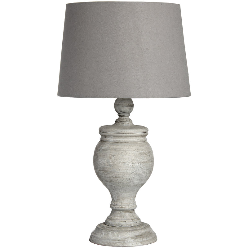 Uthina grey table lamp with grey linen drum shade