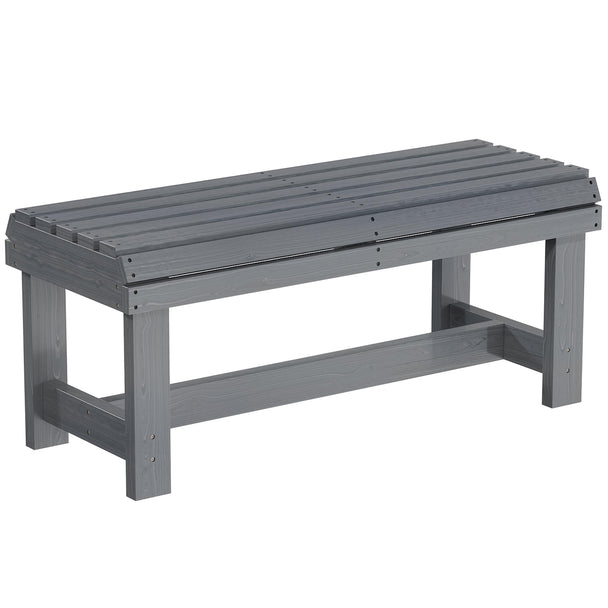 Outsunny Wooden Outdoor Bench, 2 Seater Garden Bench, Backless Patio Bench with Slatted Curved Seat, Grey Embossed