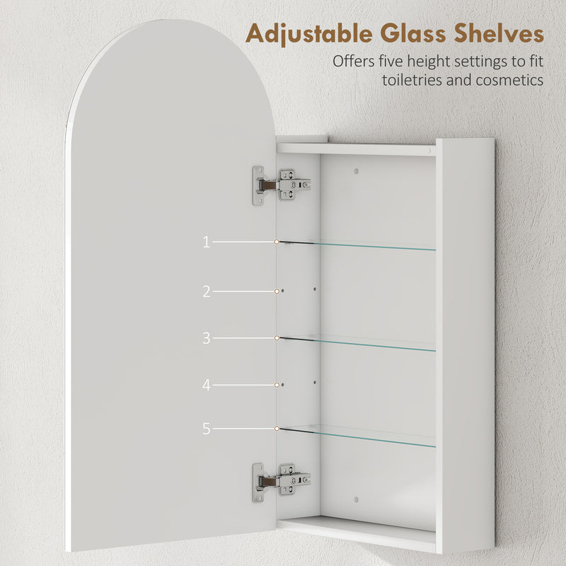 Arched mirror cabinet with glass shelves in white – image 5