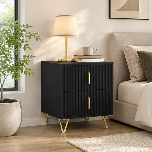 HOMCOM Elegant Fluted Bedside Table - Black/Gold-Tone – view 2