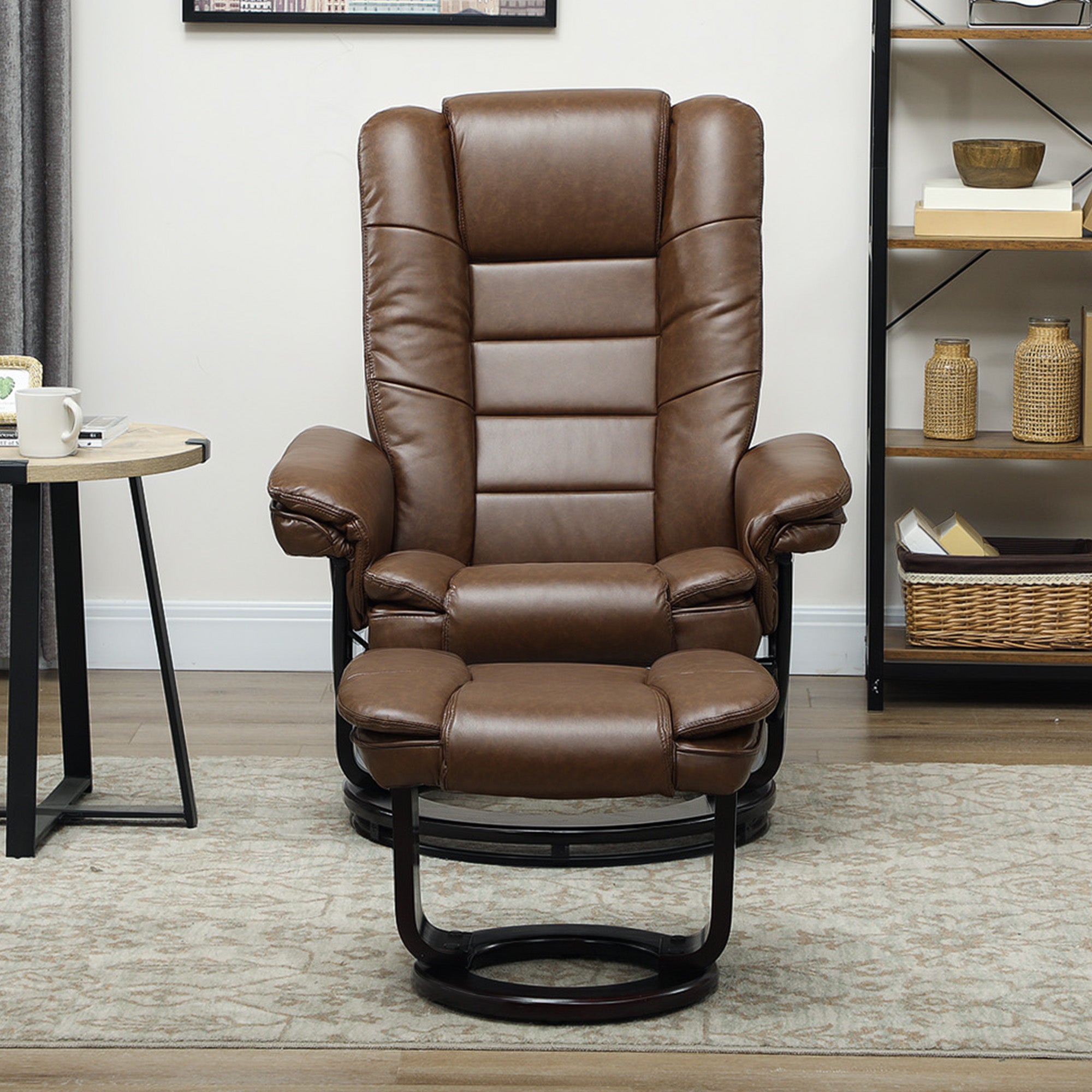 Faux Leather 135Â° Reclining Chair and Footstool - Brown