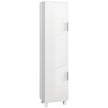 Tall white high-gloss bathroom cabinet with double doors and adjustable shelves