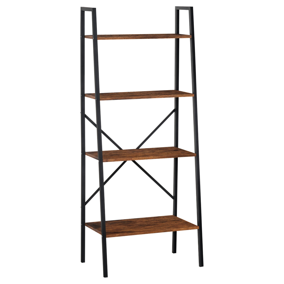 145 cm 4-Tier Industrial Ladder Shelf – Rustic Brown & Black