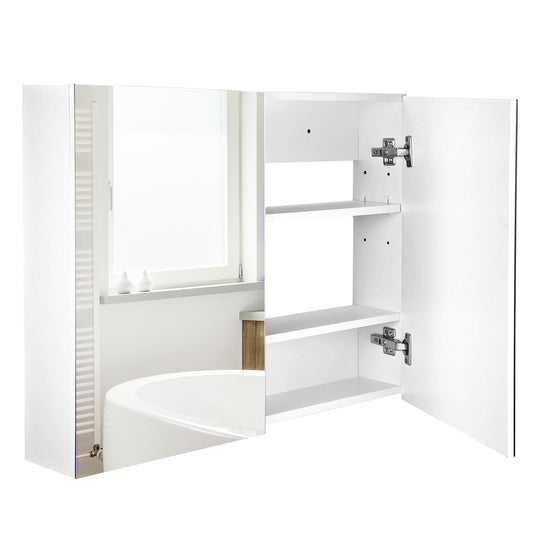 White 80 x 60 cm wall-mounted bathroom mirror cabinet with two mirrored soft-close doors