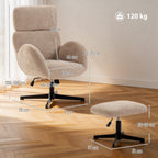 Swivel Armchair and Footstool Set, Height Adjustable Accent Chair with Adjustable Headrest, Rocking Function, Light Brown